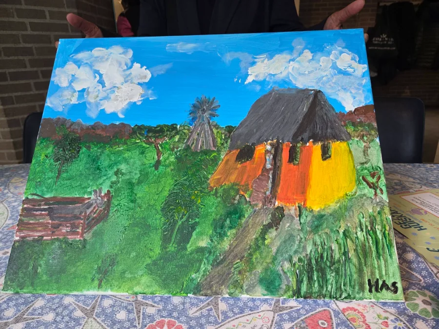 Zelfgemaakt schilderij van een Caribisch landschap